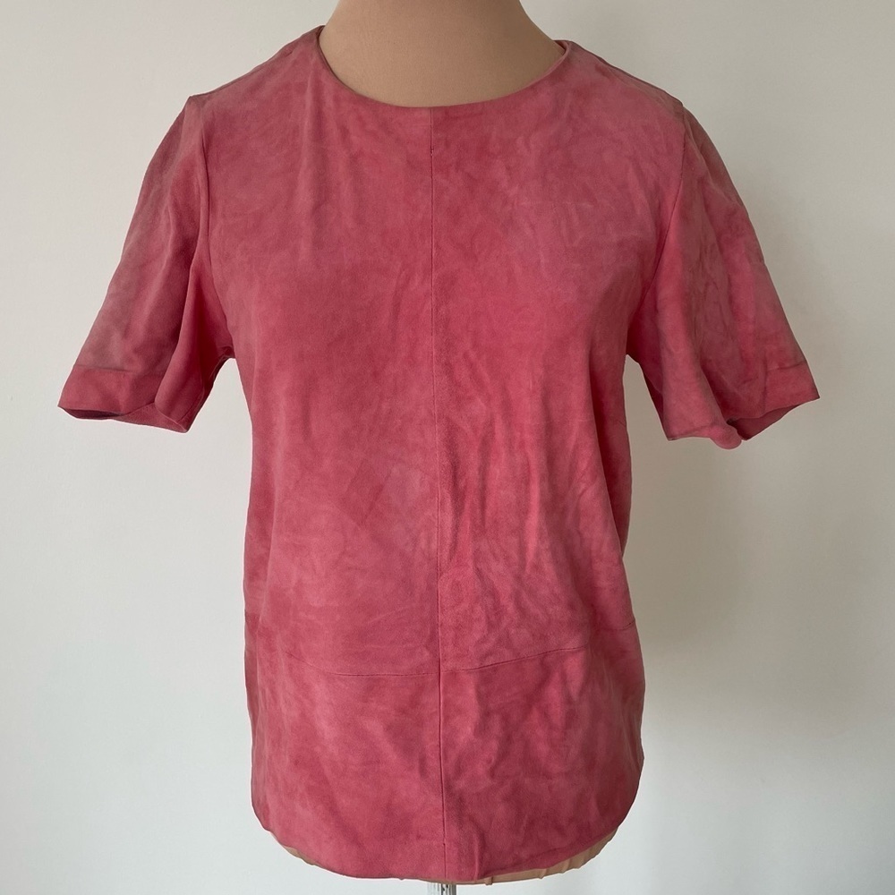 2ndday Cheerful Pink Suede Crewneck Short Sleeve Top 2161540108 NWT Size 34/XS